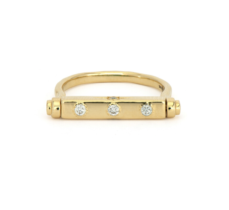 Three Stories Shooting Star Engravable Emerald and Diamond Narrow Flip Ring