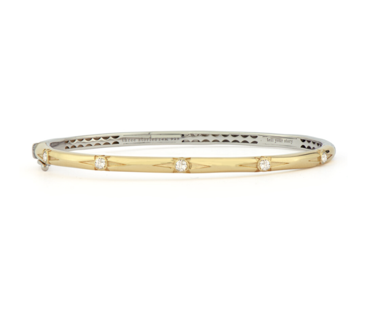 Three Stories Narrow Two-Toned Starburst Diamond Bangle Bracelet