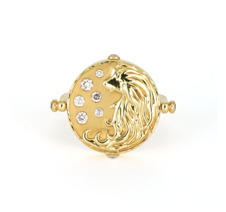 Three Stories Sea Goddess Engraved Tablet Diamond Flip Ring