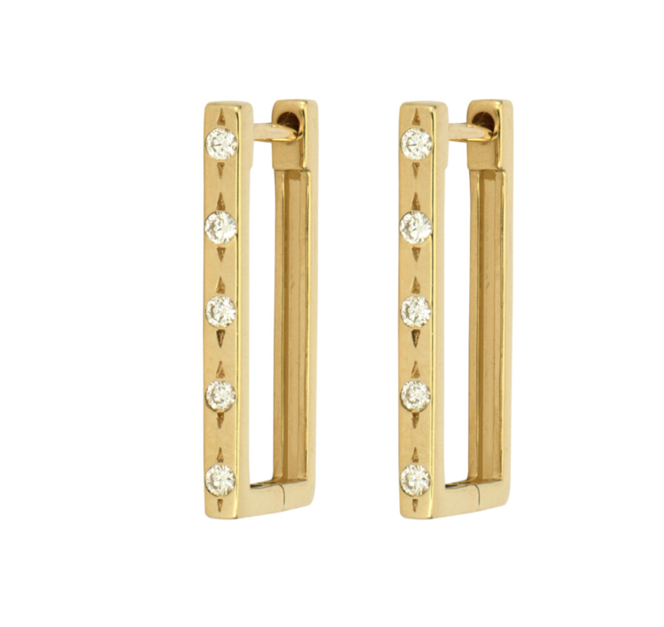 Three Stories Single Classic Metal Set Diamond Rectangular Hoop