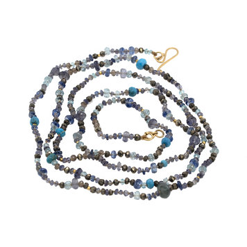 Lena Skadegard Kyanite, Iolite, Pyrite, Turquoise and Aquamarine Beaded Necklace