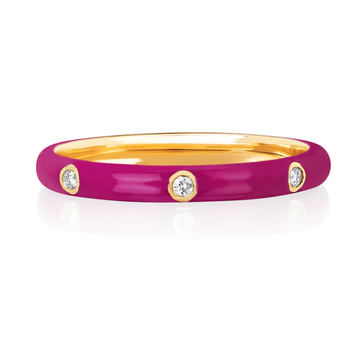 EF Collection Three Diamond 14K Yellow Gold Berry Enamel Stack Ring