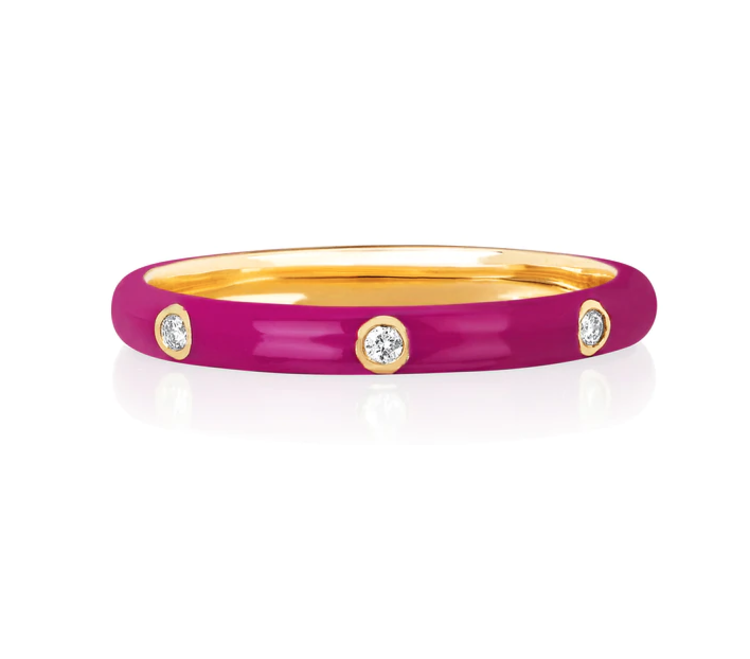 EF Collection Three Diamond 14K Yellow Gold Berry Enamel Stack Ring