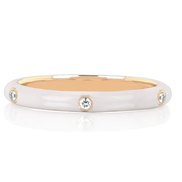 EF Collection Three Diamond 14K Yellow Gold White Enamel Stack Ring