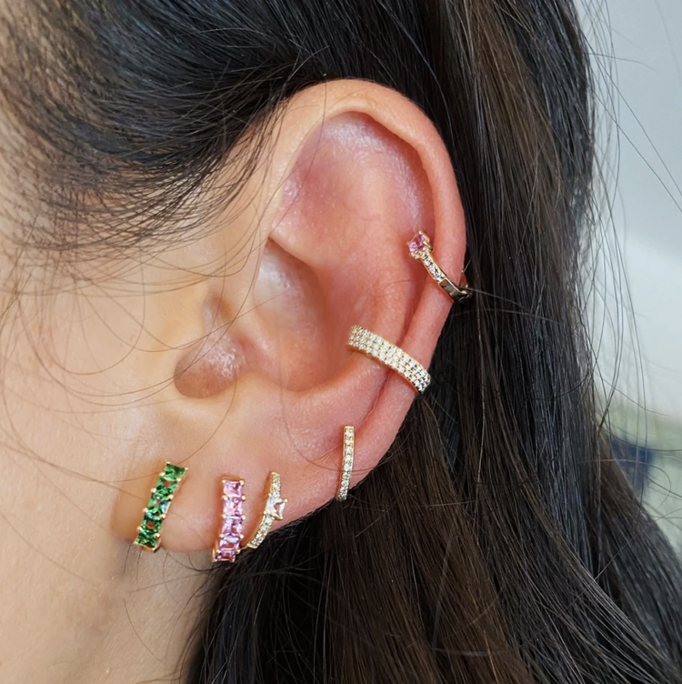 EF Collection Tsavorite Princess Mini Huggie Single Earring