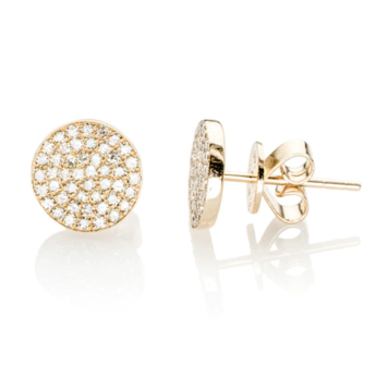 EF Collection Diamond Disc 14K Yellow Gold Stud Earrings