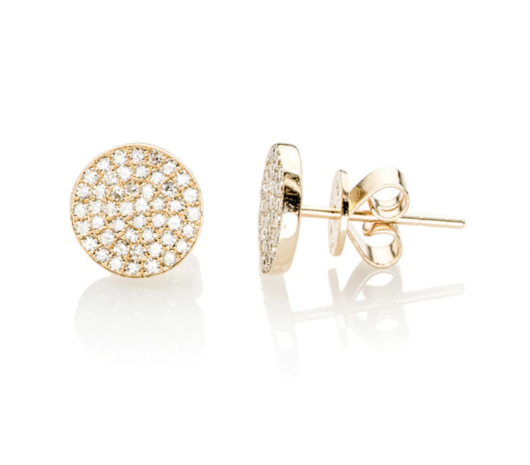 EF Collection Diamond Disc 14K Yellow Gold Stud Earrings