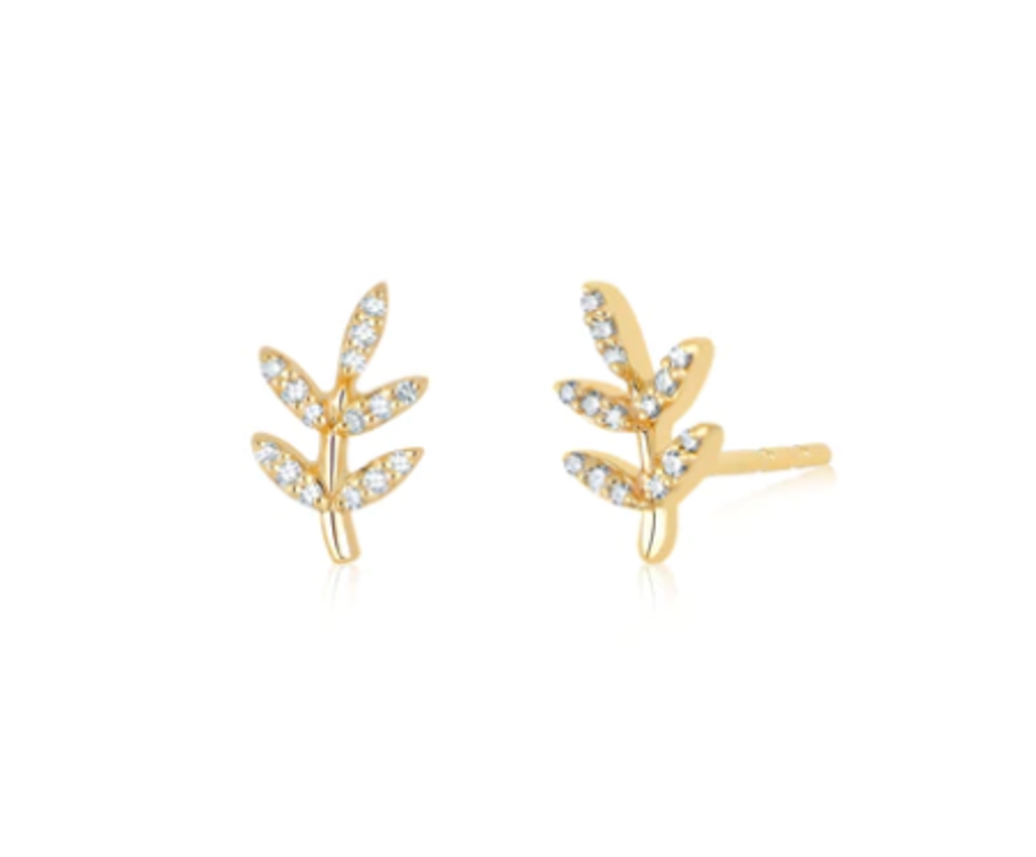 Diamond and 14K Yellow Gold Leaf Stud Earring - Element 79 Contemporary  Jewelry