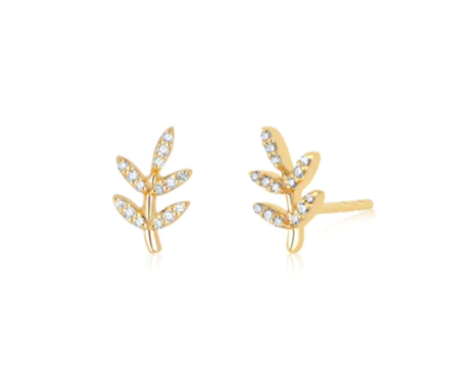 Leaf Earrings 14K Yellow Gold Studs Dainty Minimalist Organic Nature Textured YG