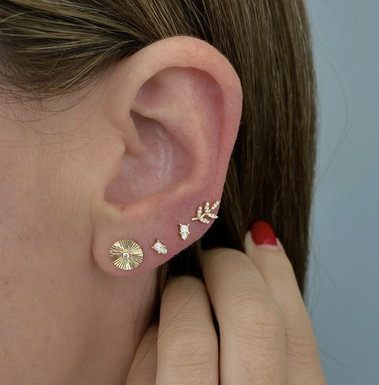 Gold Leaf Earrings Studs  