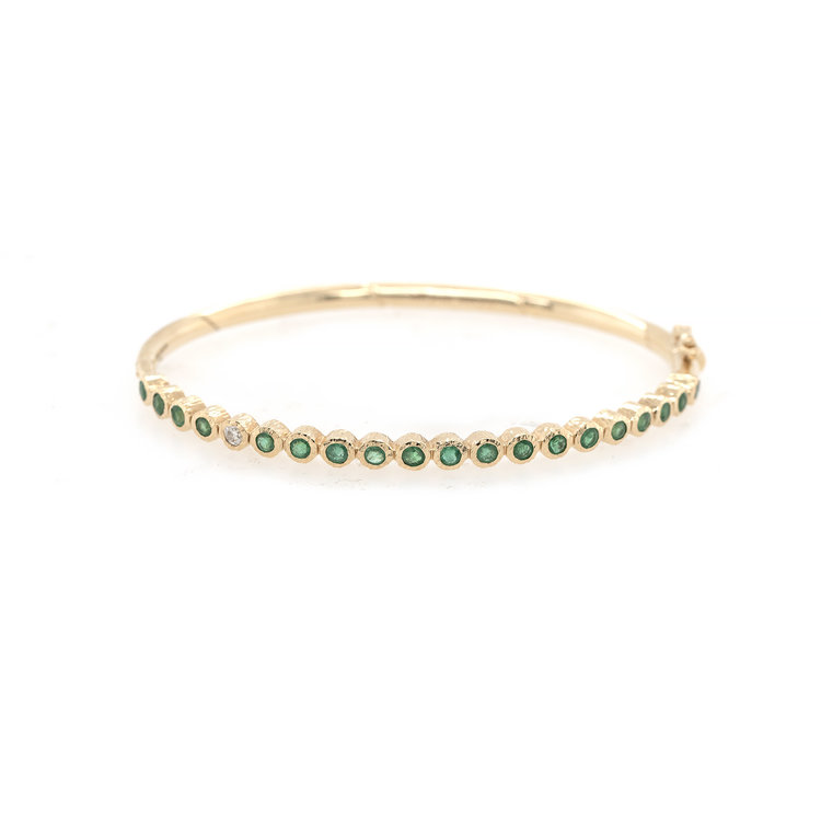 Three Stories Classic Bezel Set Emerald and Diamond Bangle Bracelet