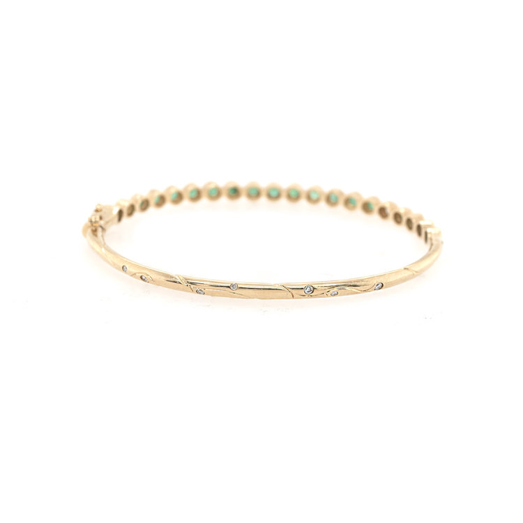 Three Stories Classic Bezel Set Emerald and Diamond Bangle Bracelet