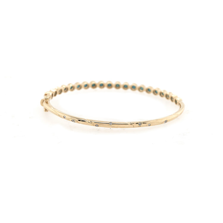 Three Stories Classic Bezel Set Turquoise/Diamond Bangle Bracelet
