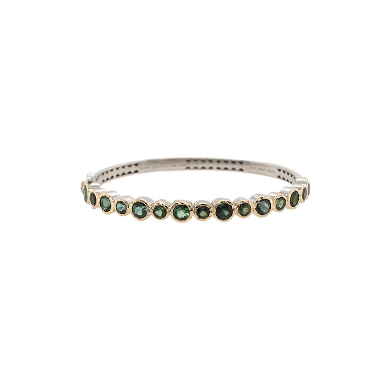 Three Stories Timeless Two-Toned Bezel Set Mixed Green Tourmaline Bangle Bracelet