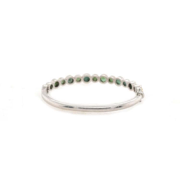 Three Stories Timeless Two-Toned Bezel Set Mixed Green Tourmaline Bangle Bracelet