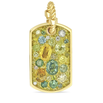 Miles McNeel Green, Yellow, and Blue Sapphire with Diamond Medium Tag Pendant