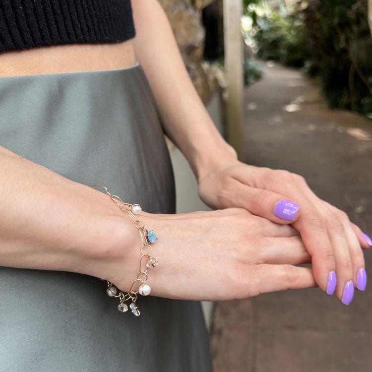 Melissa Joy Manning Pearl, Herkimer and Australian Opal Charm Bracelet