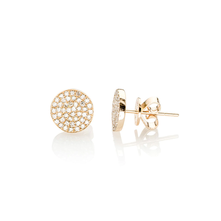 EF Collection Diamond Disc 14K Yellow Gold Stud Earrings