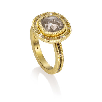 Todd Reed Fancy-Cut Silver Diamond and Raw Diamond Halo Gold Ring