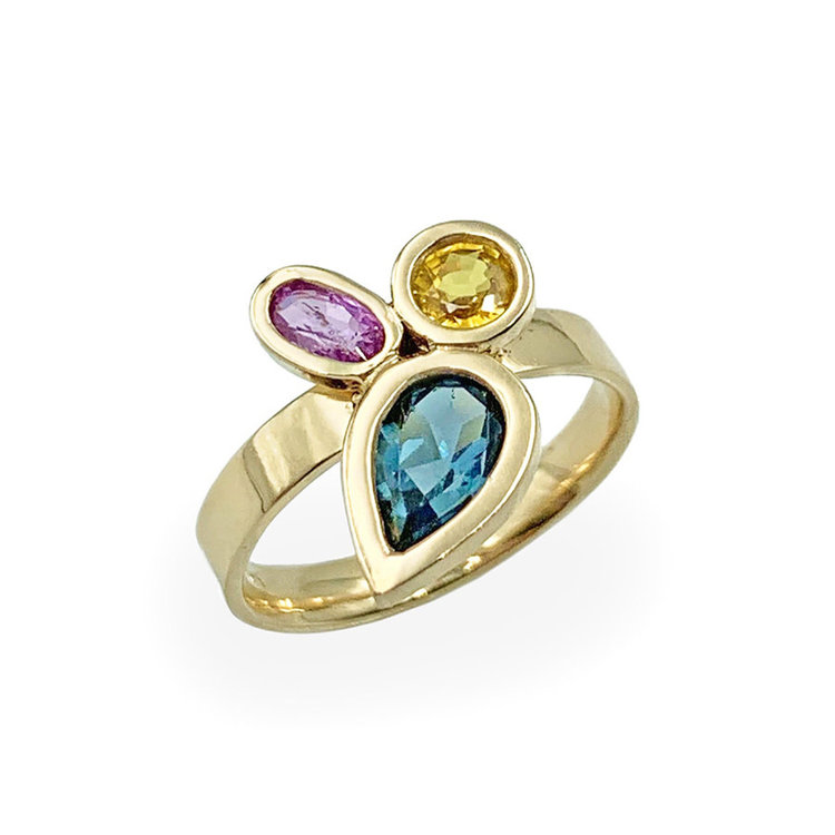 Leslie Paige Three-Stone Bezel Cluster "Posey Ring"