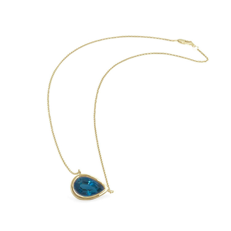 Leslie Paige Single Pear Cut London Blue Topaz Bezel Necklace