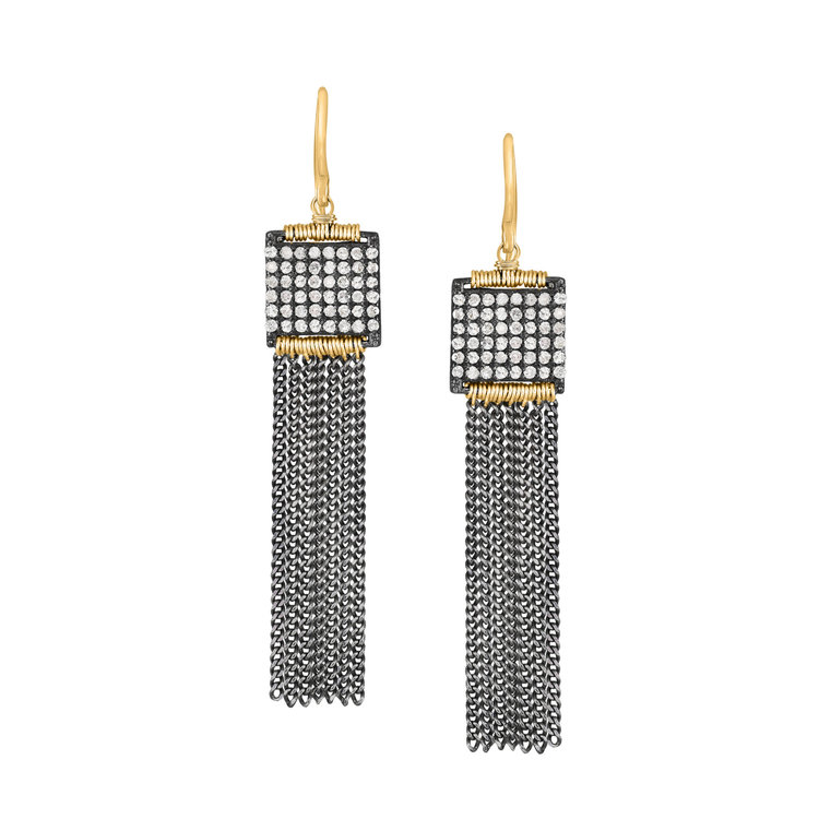Dana Kellin Silver Fringe and Diamond Pave Drop Earrings