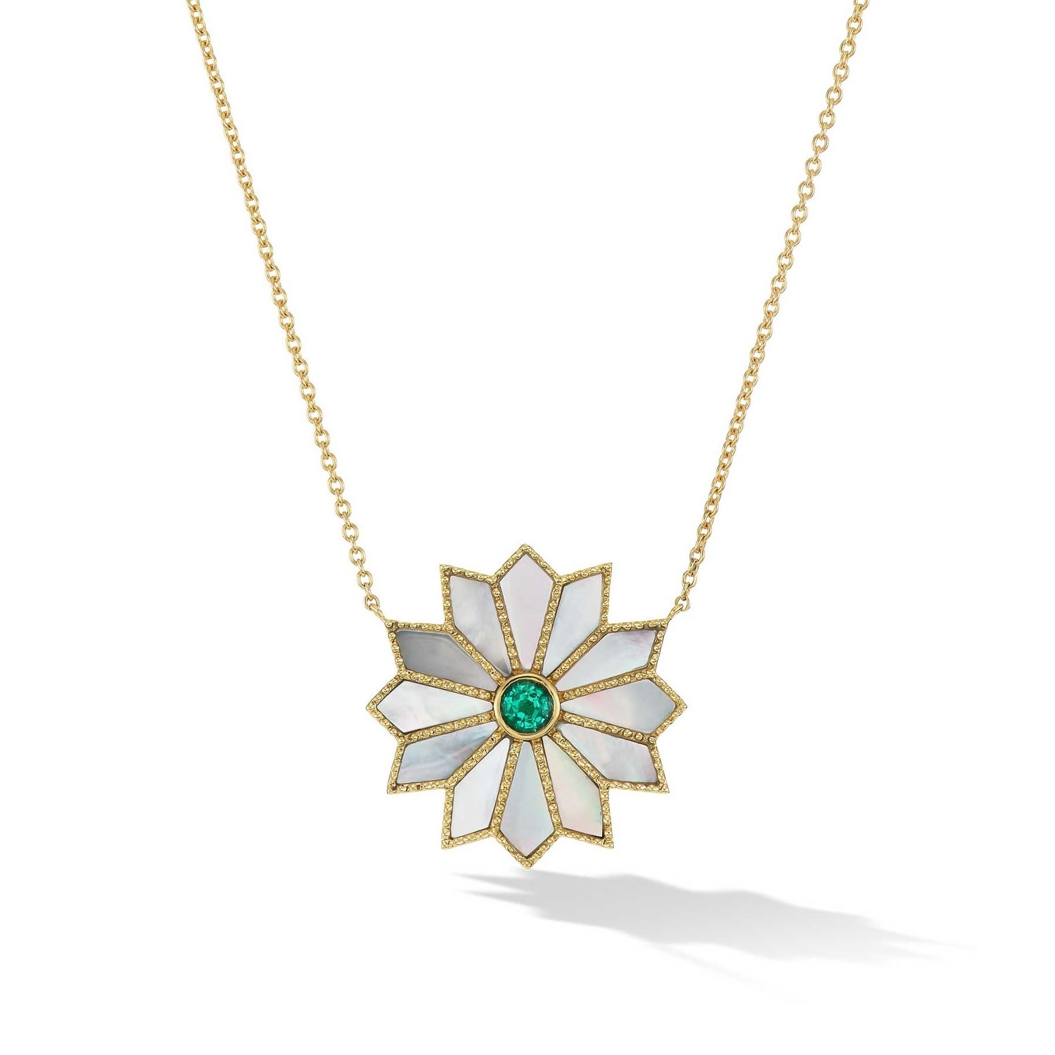 Sacred Flower Inlay Necklace Emerald and Mother of Pearl - Element 79 ...