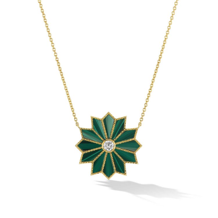 Orly Marcel Sacred Flower Malachite and Diamond Necklace