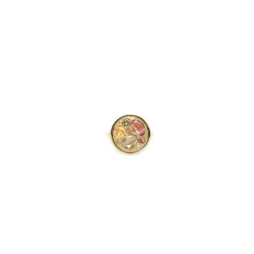 Miles McNeel Large Diamond, Yellow and Pink Sapphire Circle Yellow Gold Ring