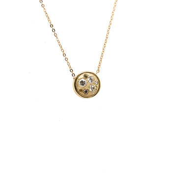 Miles McNeel Diamond and Sapphire Medium Circle Yellow Gold Necklace