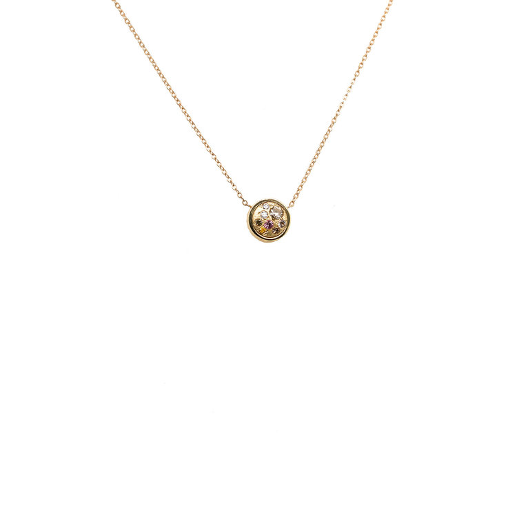 Miles McNeel Diamond and Sapphire Small Circle Yellow Gold Necklace