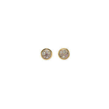 Miles McNeel Small White Diamond and Pink Sapphire Circle White Gold Stud Earrings