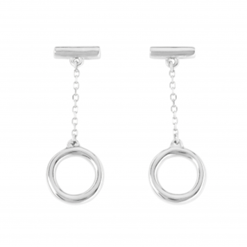 Long Silver Post w/Horizontal Bar and Chain w/Open Circle Earrings