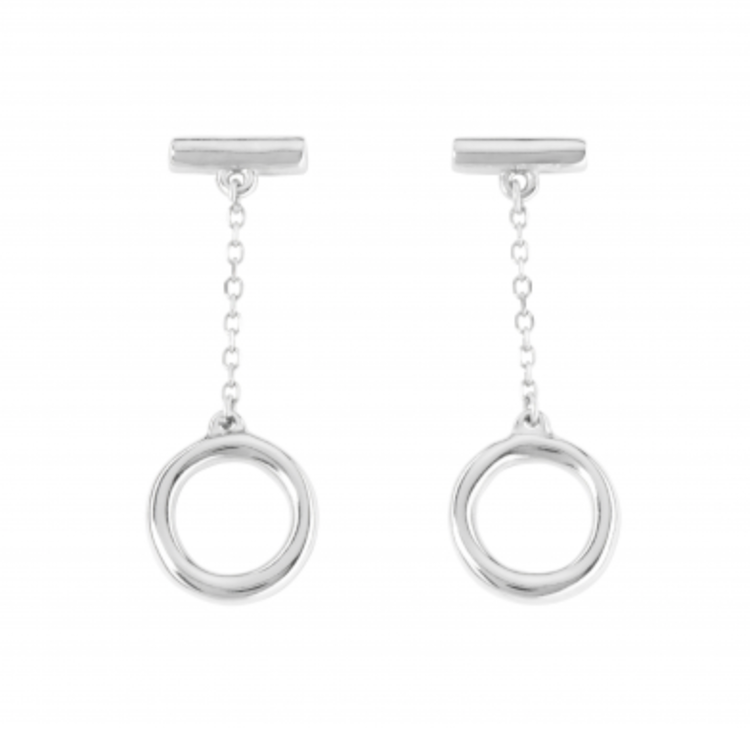 Long Silver Post w/Horizontal Bar and Chain w/Open Circle Earrings