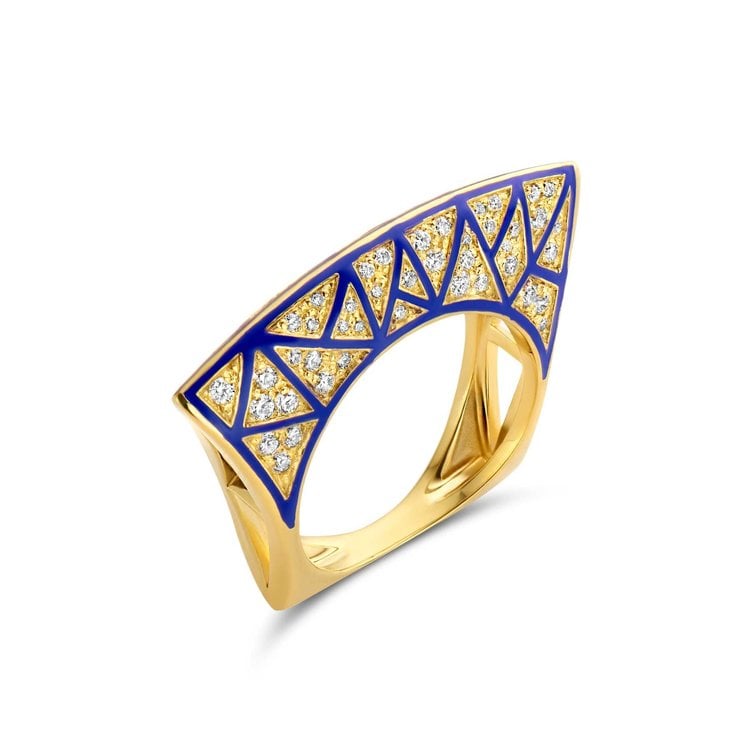 Dries Criel White Diamond and Purple Enamel Lotus Ring
