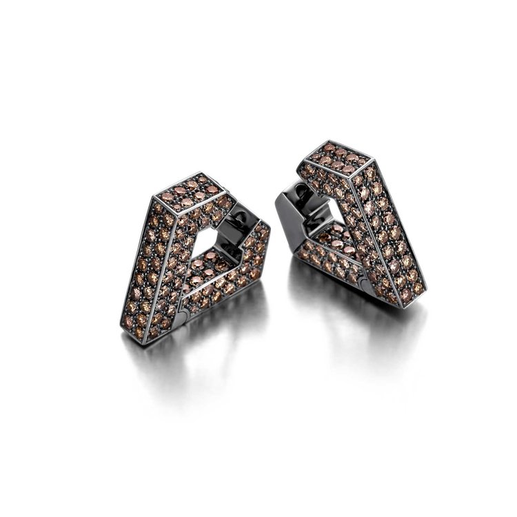 Dries Criel Black Gold and Brown Diamonds Brute Diamanti Earrings