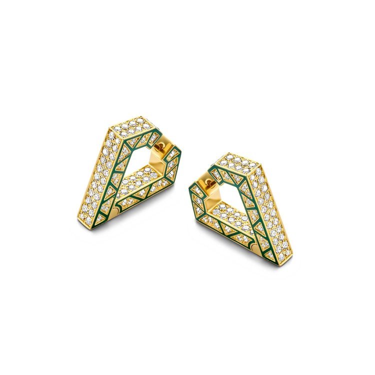 Dries Criel Yellow Gold Green Brute Diamanti Maxi Earrings