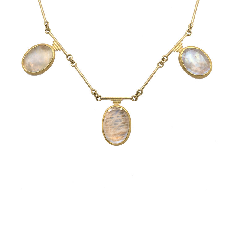 Petra Class Three Oval Moonstone Faceted Steps Necklace