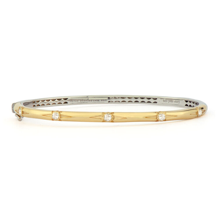 Three Stories Narrow Two-Toned Starburst Diamond Bangle Bracelet