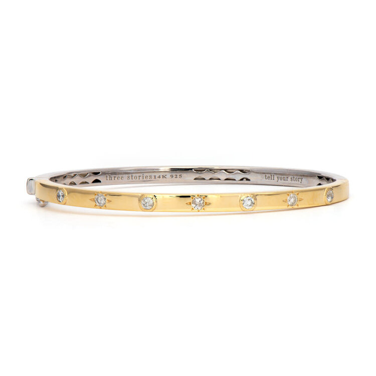 Three Stories Narrow Two-Toned Starburst Diamond Bangle Bracelet