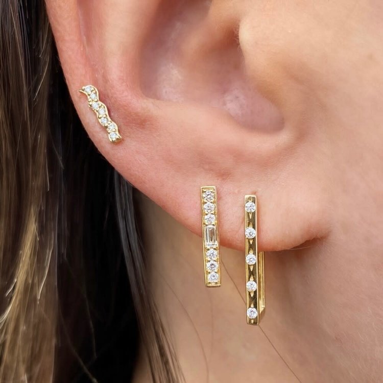 Three Stories Classic Small Rectangular Diamond Single Hoop Earring