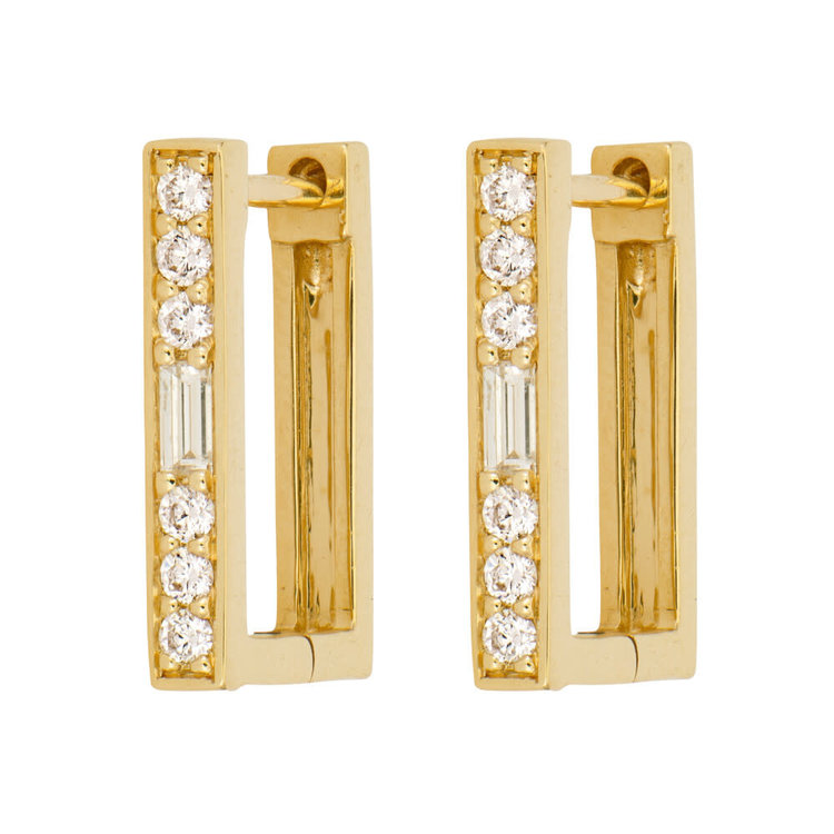 Three Stories Classic Small Rectangular Diamond Single Hoop Earring