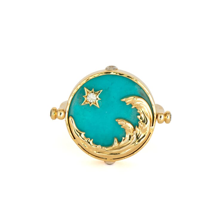 Three Stories Sea Goddess Engraved Tablet Diamond Flip Ring