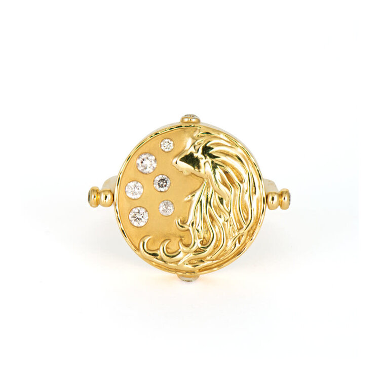 Three Stories Sea Goddess Engraved Tablet Diamond Flip Ring