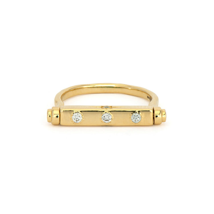 Three Stories Shooting Star Engravable Emerald and Diamond Narrow Flip Ring