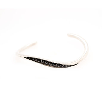 TBK Jewelry Silver Wave Cuff with Black Diamonds