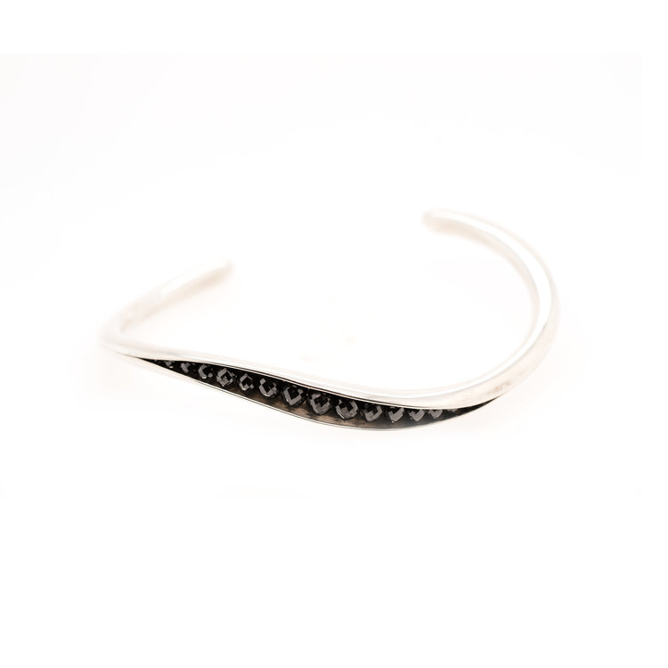 TBK Jewelry Silver Wave Cuff with Black Diamonds