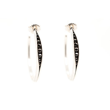 TBK Jewelry Large Hoop Earrings with Black Diamond Rondels