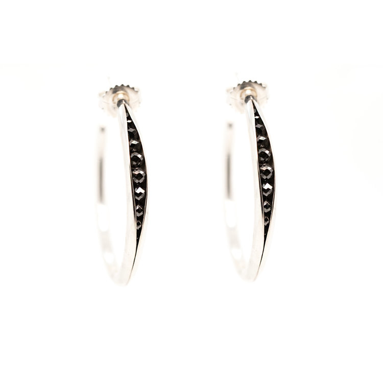 TBK Jewelry Large Hoop Earrings with Black Diamond Rondels