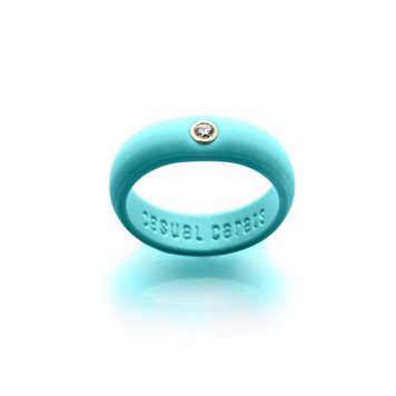 Casual Carats Aqua Blue Silicone with Diamond Band Ring